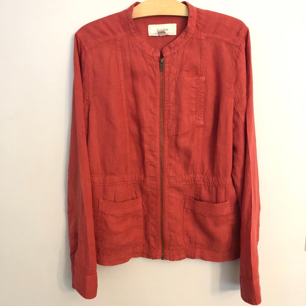 Caslon Cinch Waist Zip-Up Linen Jacket in Rose